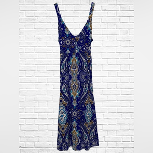 New York & Co Vibrant Royal‎ Blue Large Elastic V Neck Dress Ties In Back.